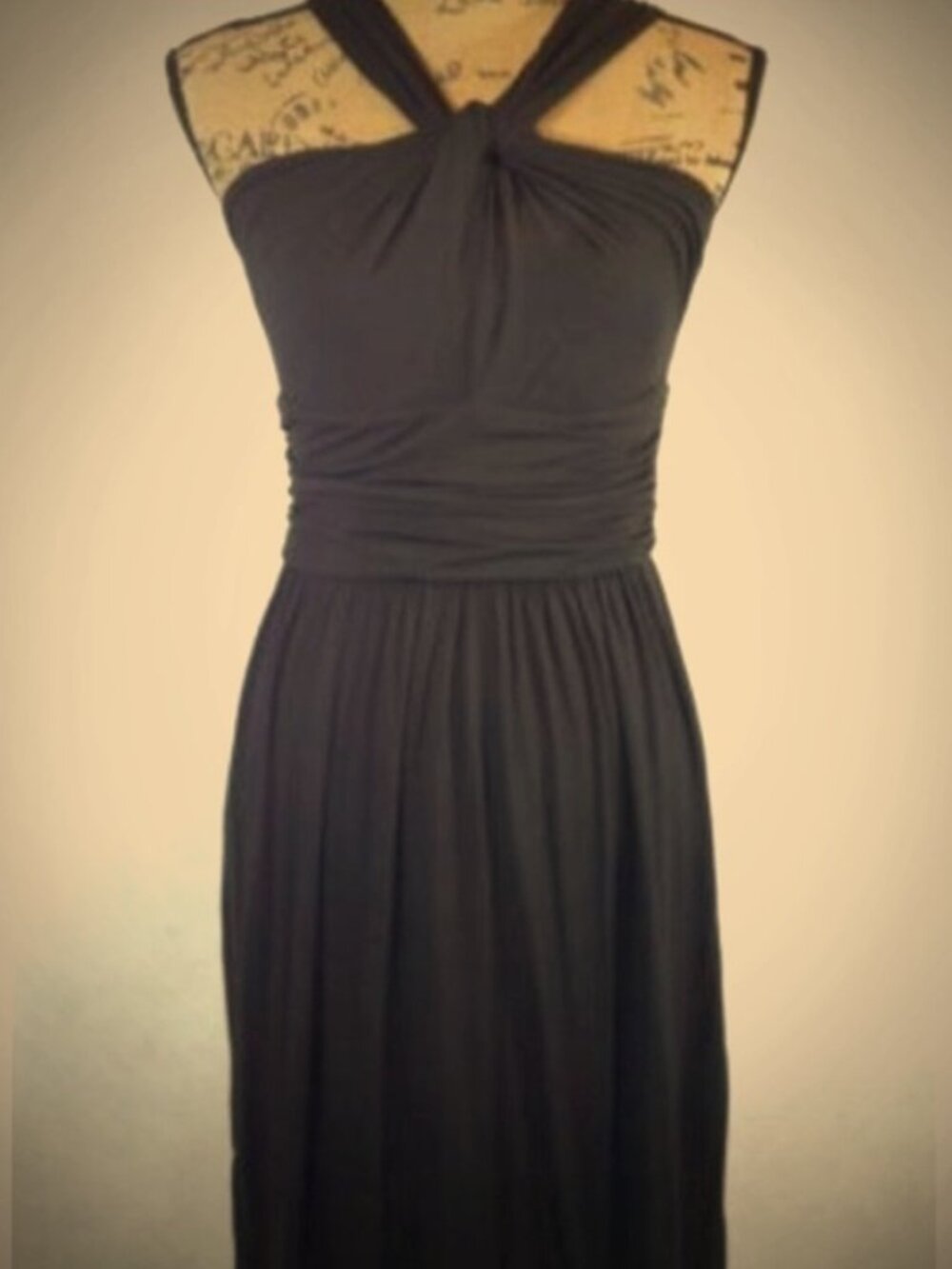 LOFT Ann Taylor Black Jersey Knit Twisted Neck Dress XSmall Ruched Waist